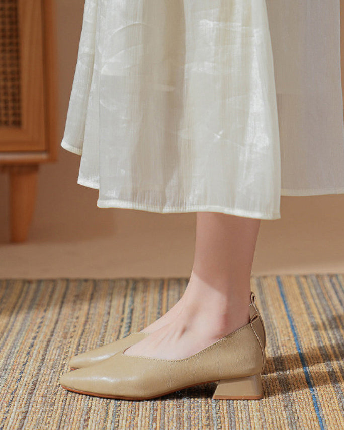 【本革】レザーVカット ローヒールパンプス
