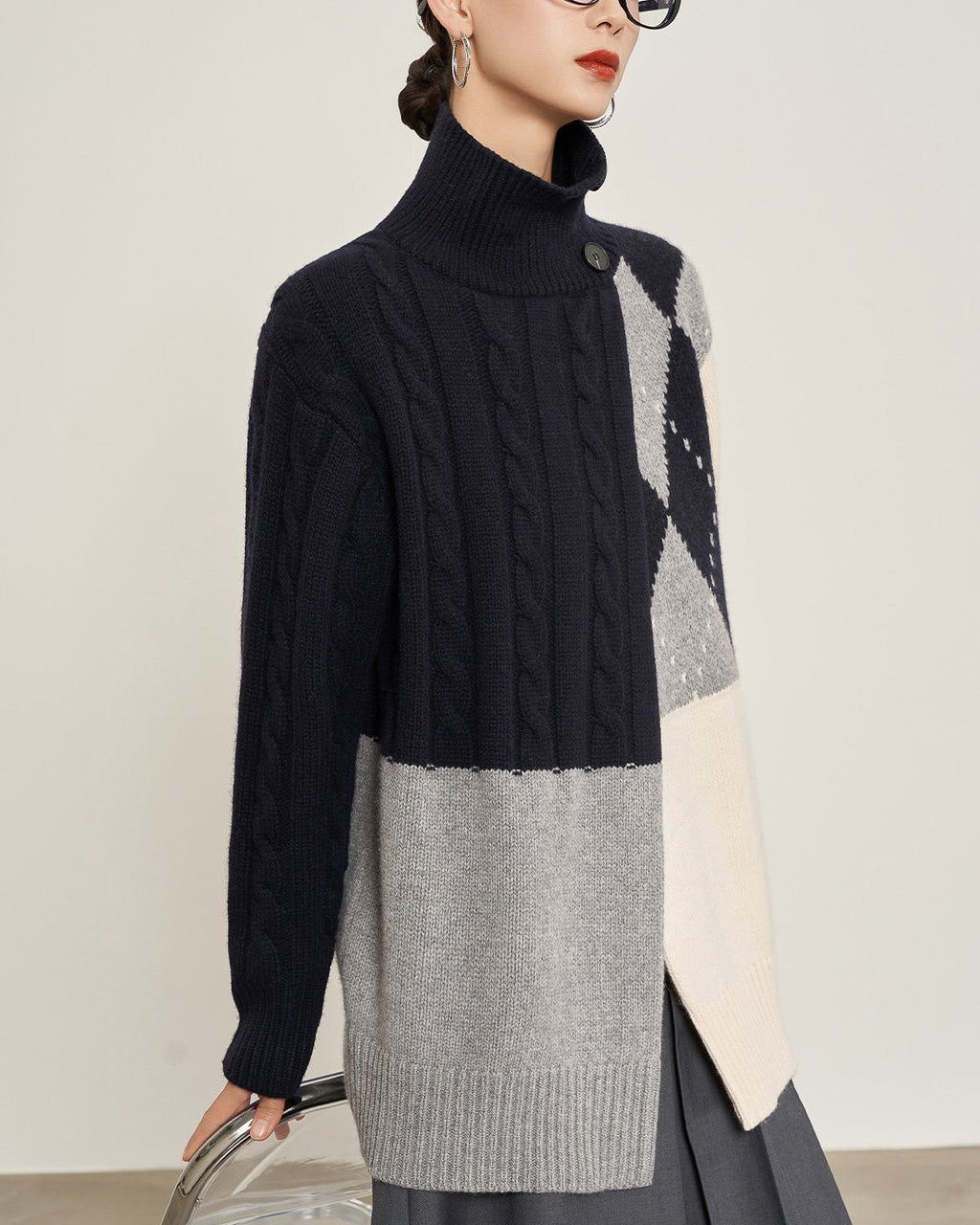 ブロックハイネックニット - ivonir