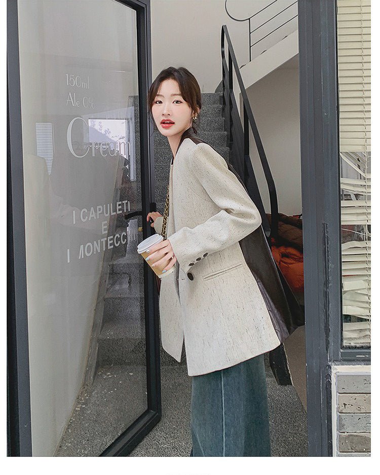 バイカラーレザージャケット - ivonir