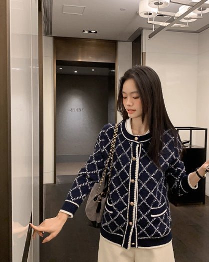 ダイヤモンドジャガードニットジャケット - ivonir