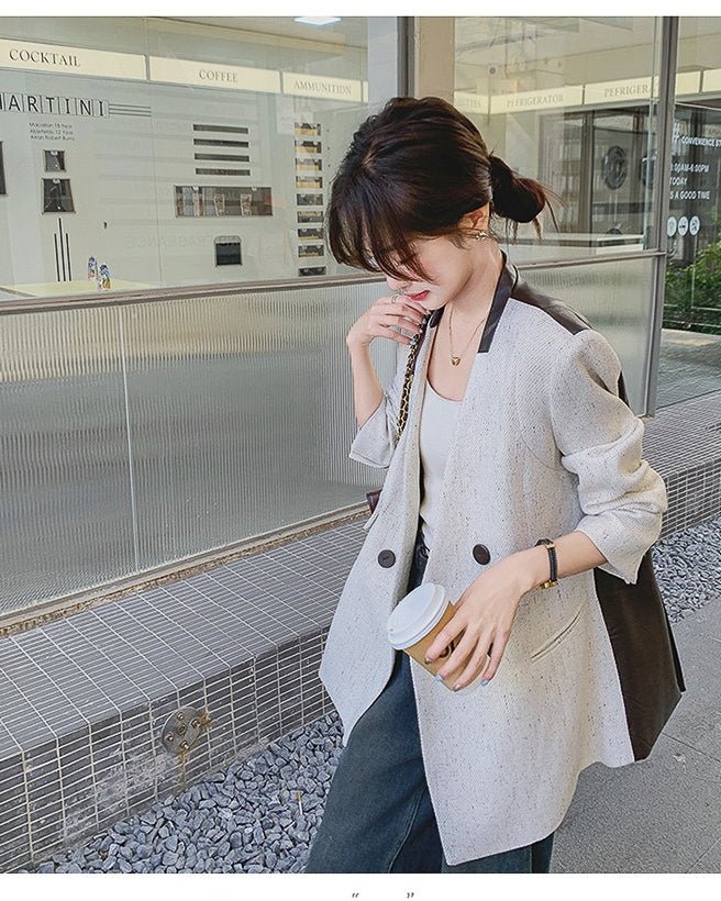 バイカラーレザージャケット - ivonir