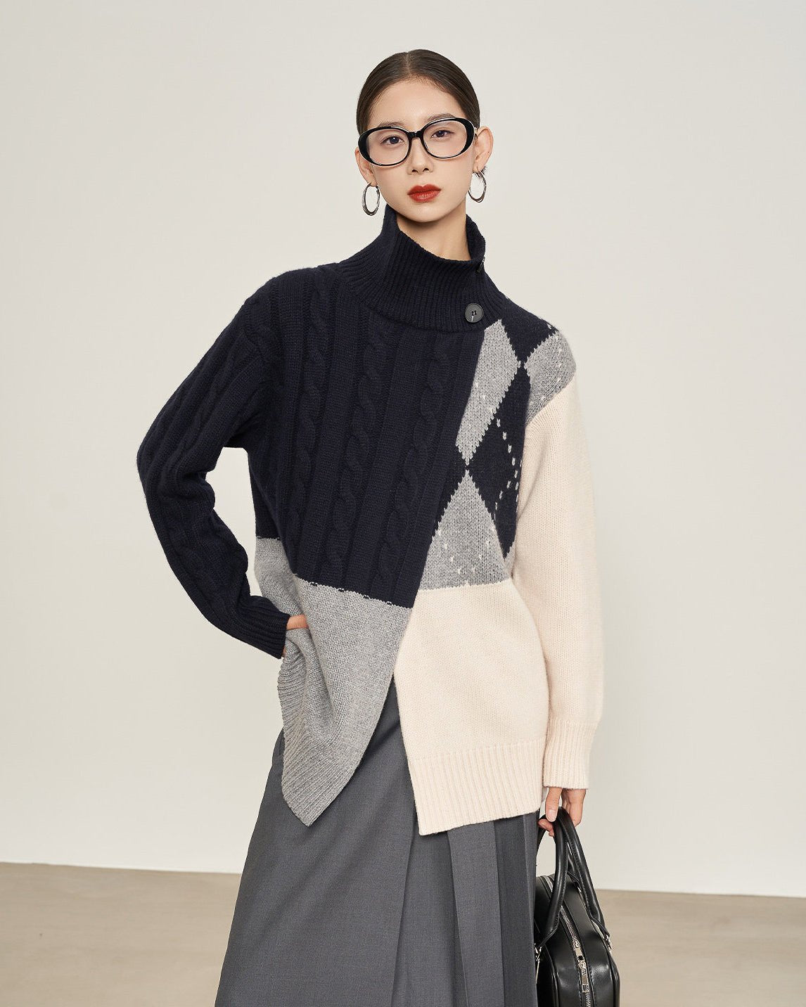 ブロックハイネックニット - ivonir