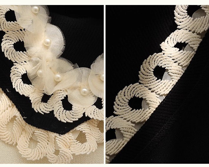 パール&刺繍フレンチトップス - ivonir