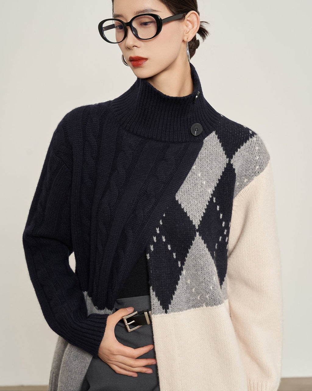 ブロックハイネックニット - ivonir