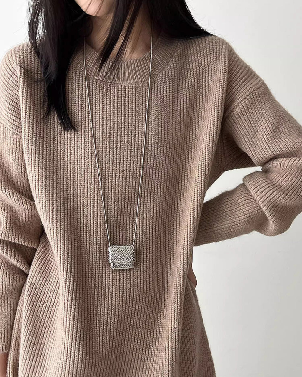 ベルト付きロングニット - ivonir