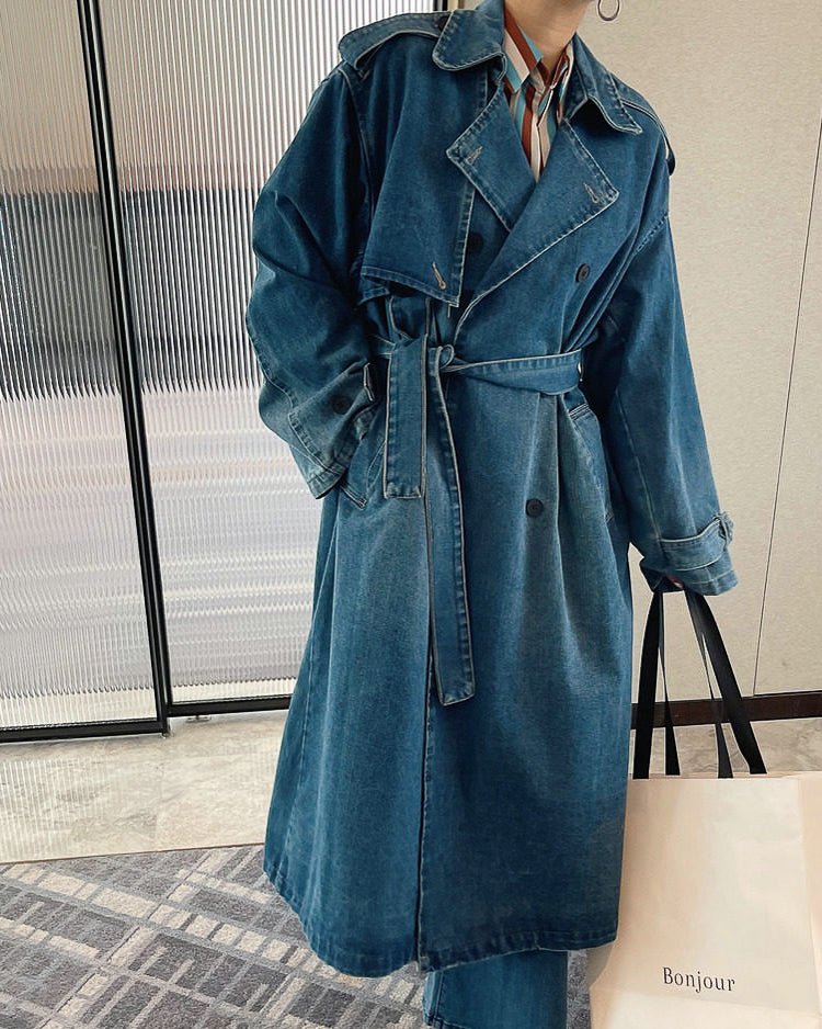 デニム ロングトレンチコート〜洗練されたシルエット〜 - ivonir