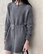 ベルト付きロングニット - ivonir