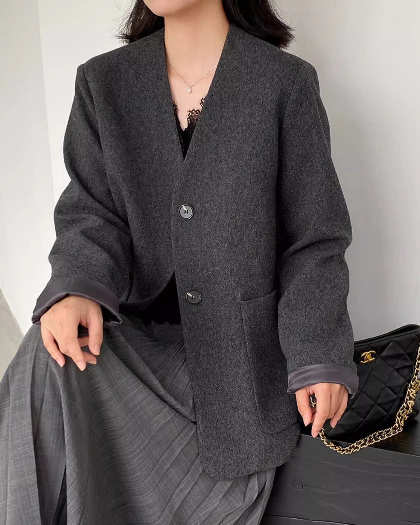 ノーカラージャケットコート - ivonir