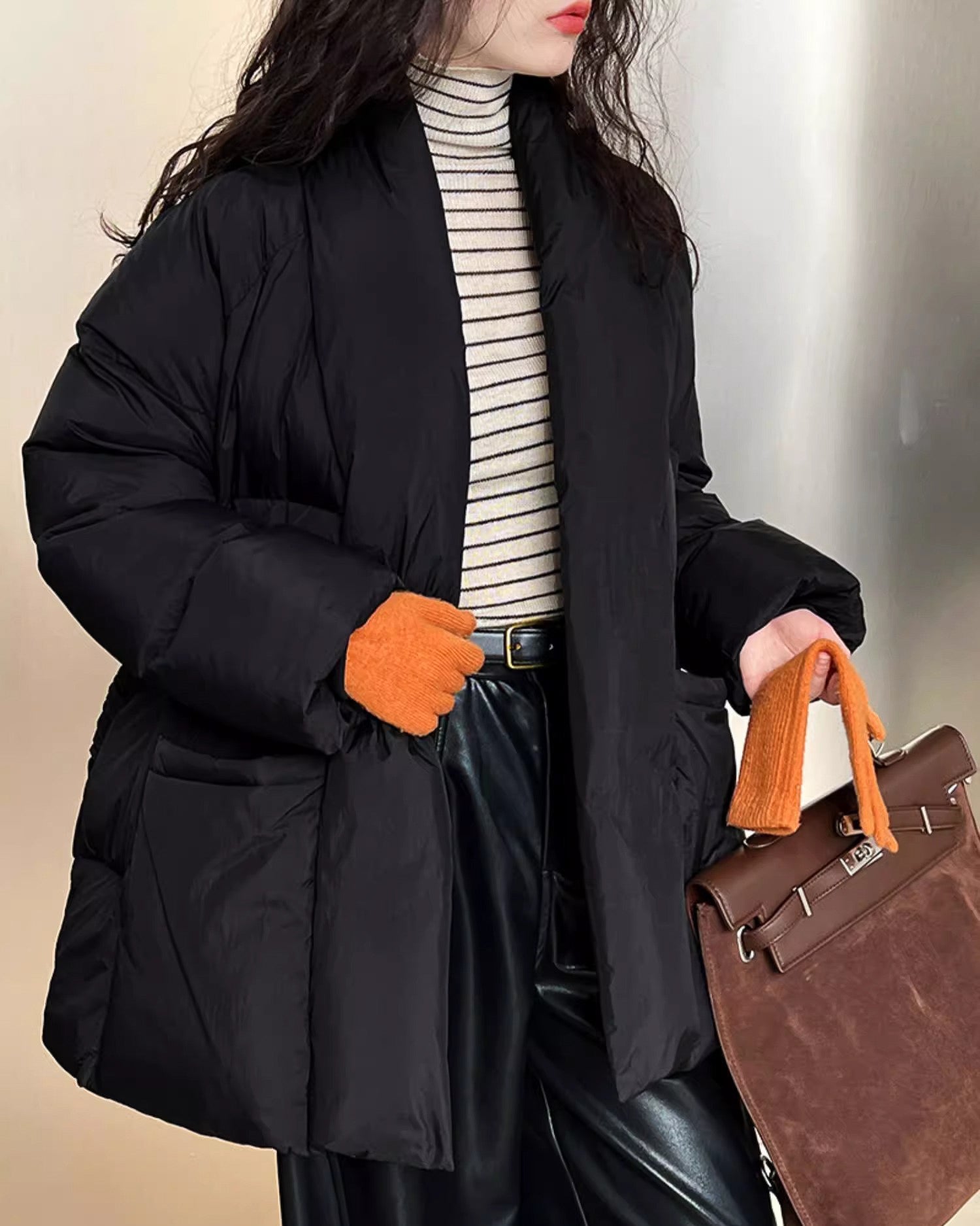 ノーカラーダウンコート - ivonir