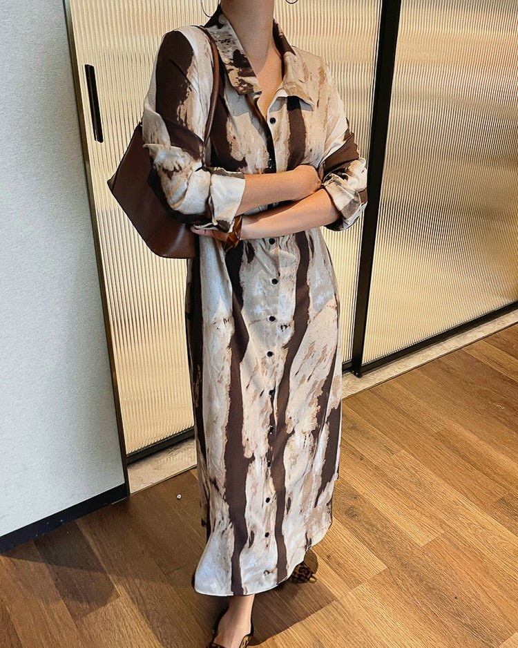 ブラウンアートワンピース - ivonir
