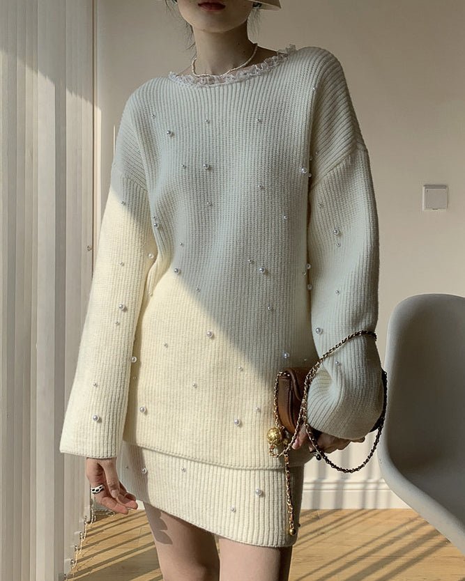 ニットアップ・パールセーター/スカート〈ツーピースセット〉 - ivonir