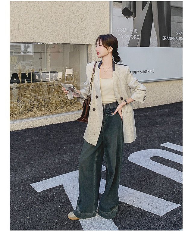 バイカラーレザージャケット - ivonir