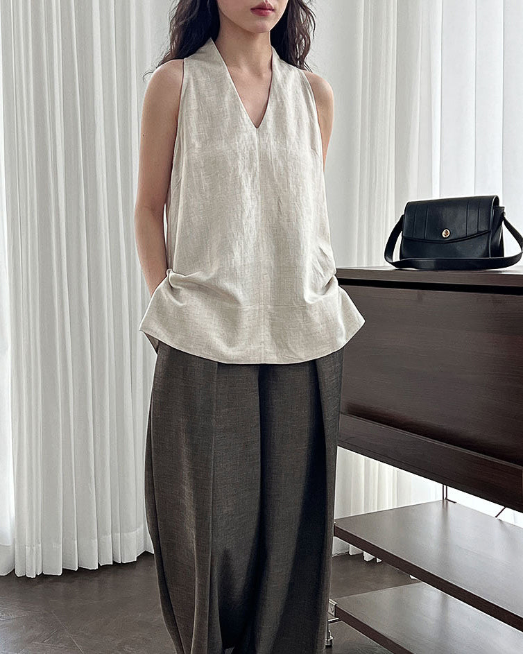 -linen- ホルターネック Aライントップス