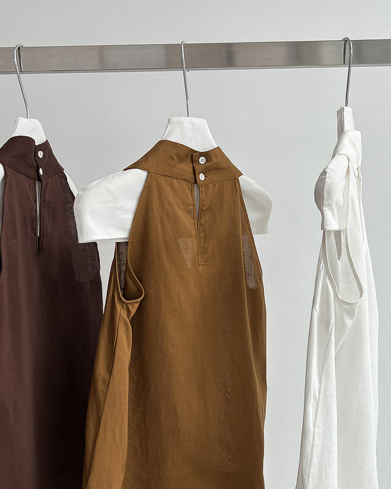 -linen- ホルターネック Aライントップス