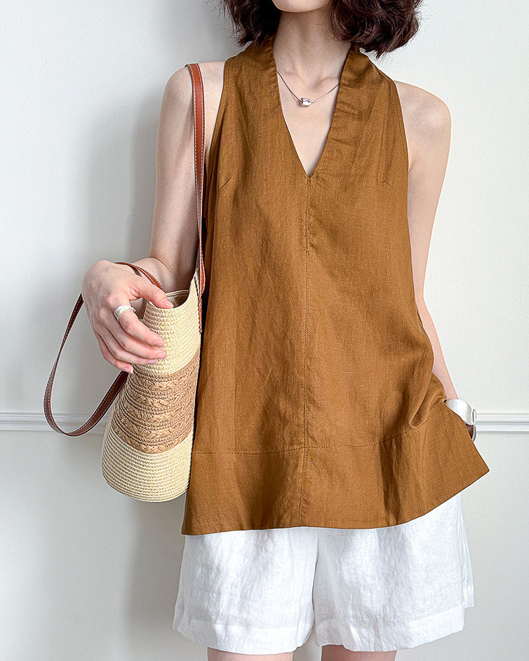 -linen- ホルターネック Aライントップス
