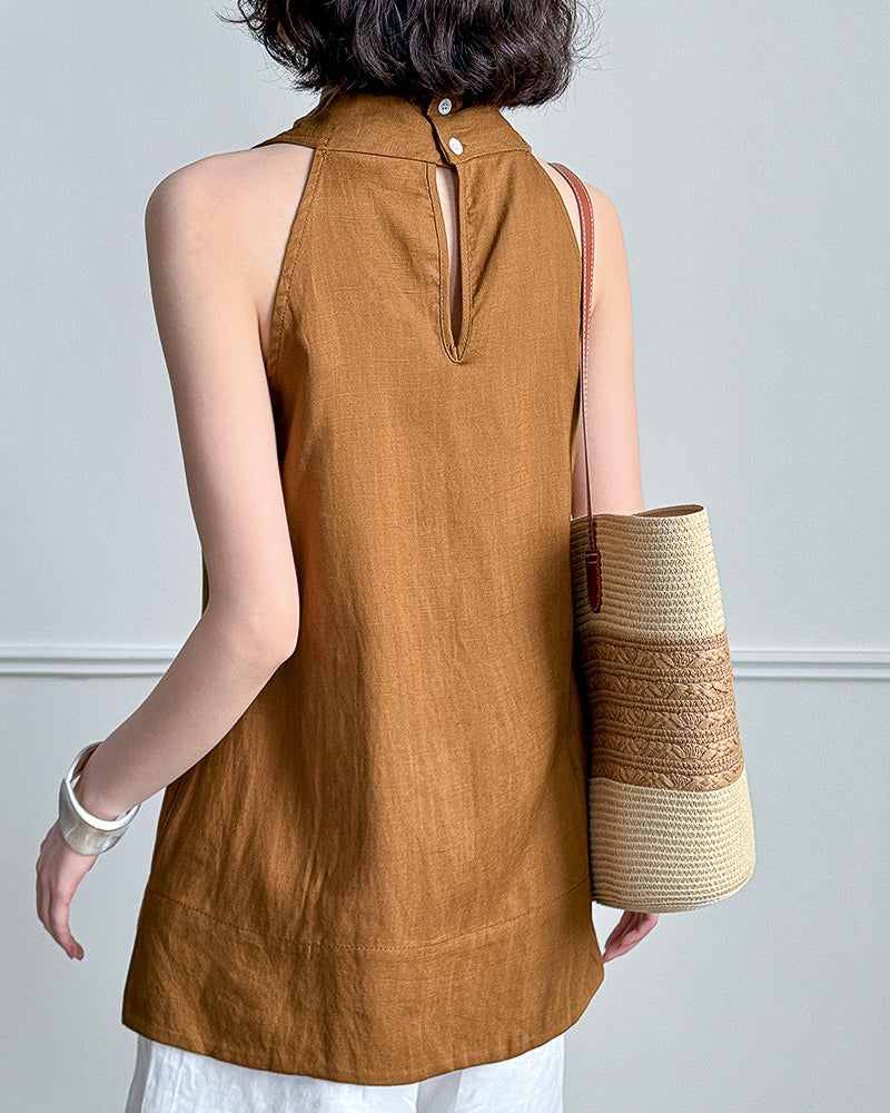 -linen- ホルターネック Aライントップス