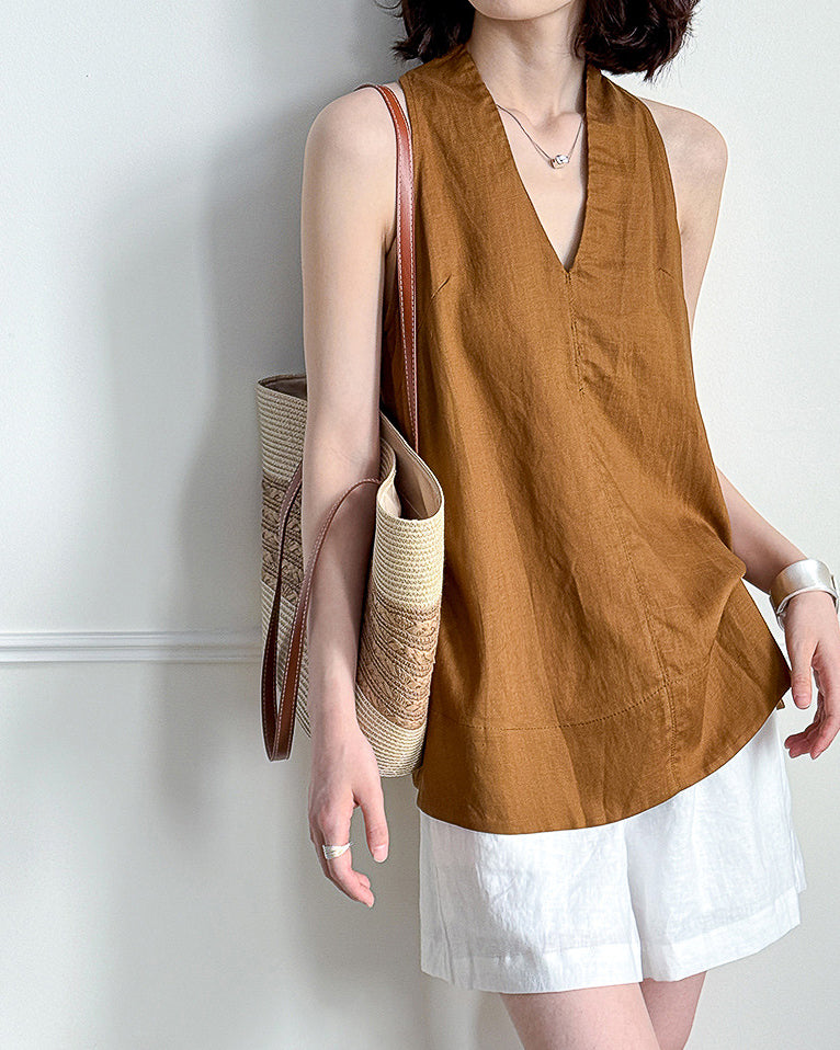 -linen- ホルターネック Aライントップス