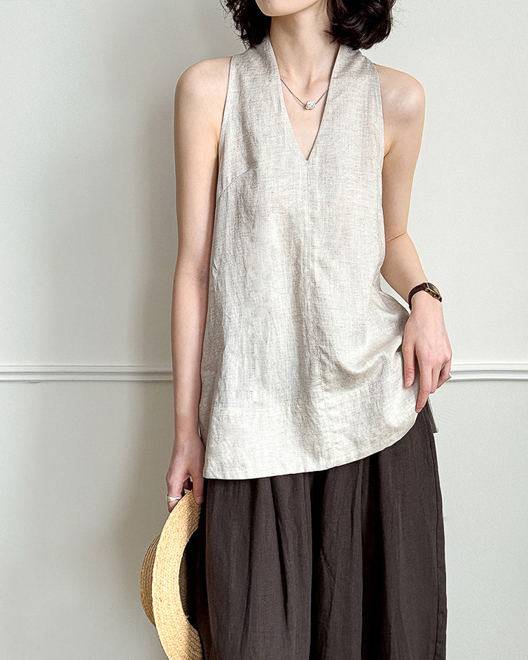 -linen- ホルターネック Aライントップス