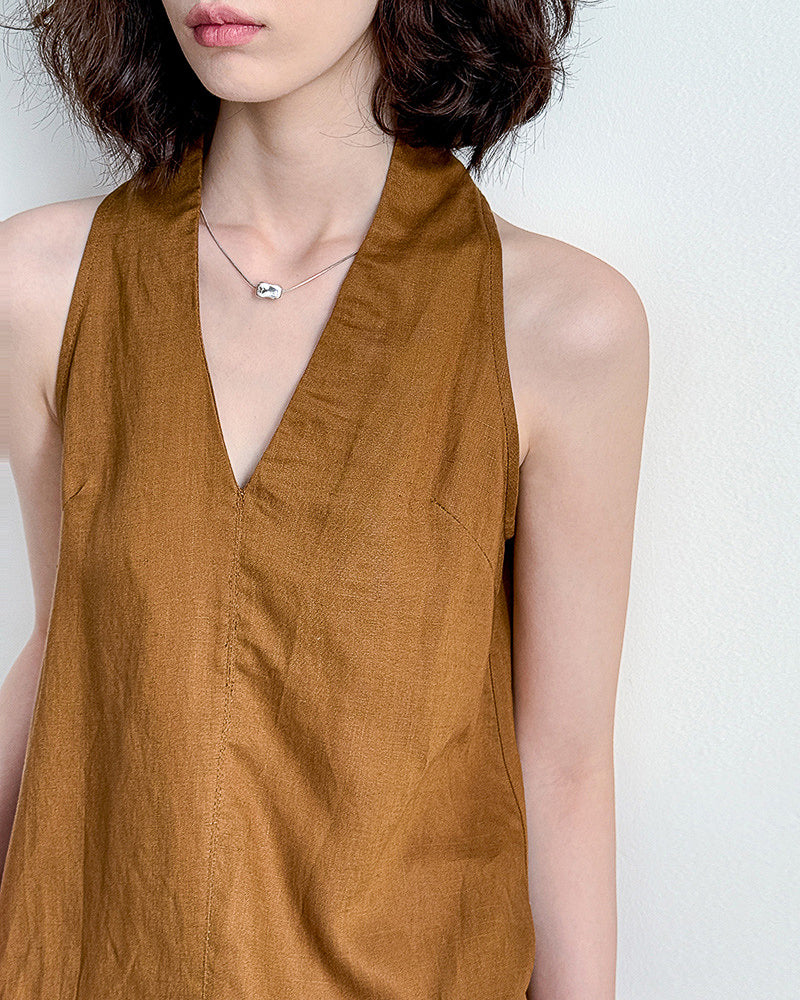 -linen- ホルターネック Aライントップス