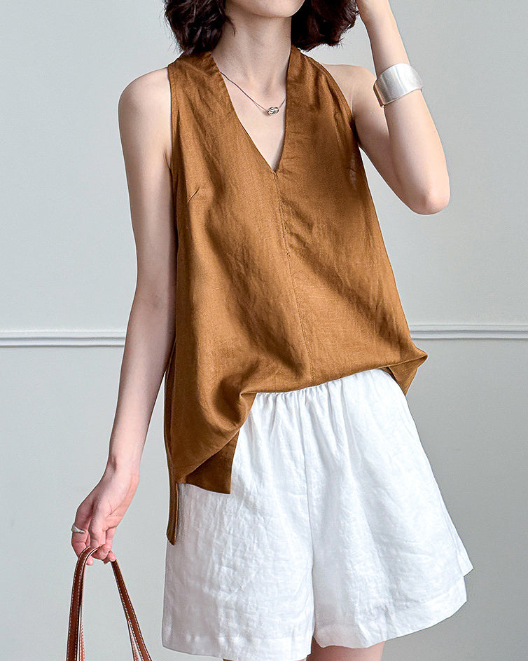-linen- ホルターネック Aライントップス