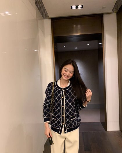 ダイヤモンドジャガードニットジャケット - ivonir