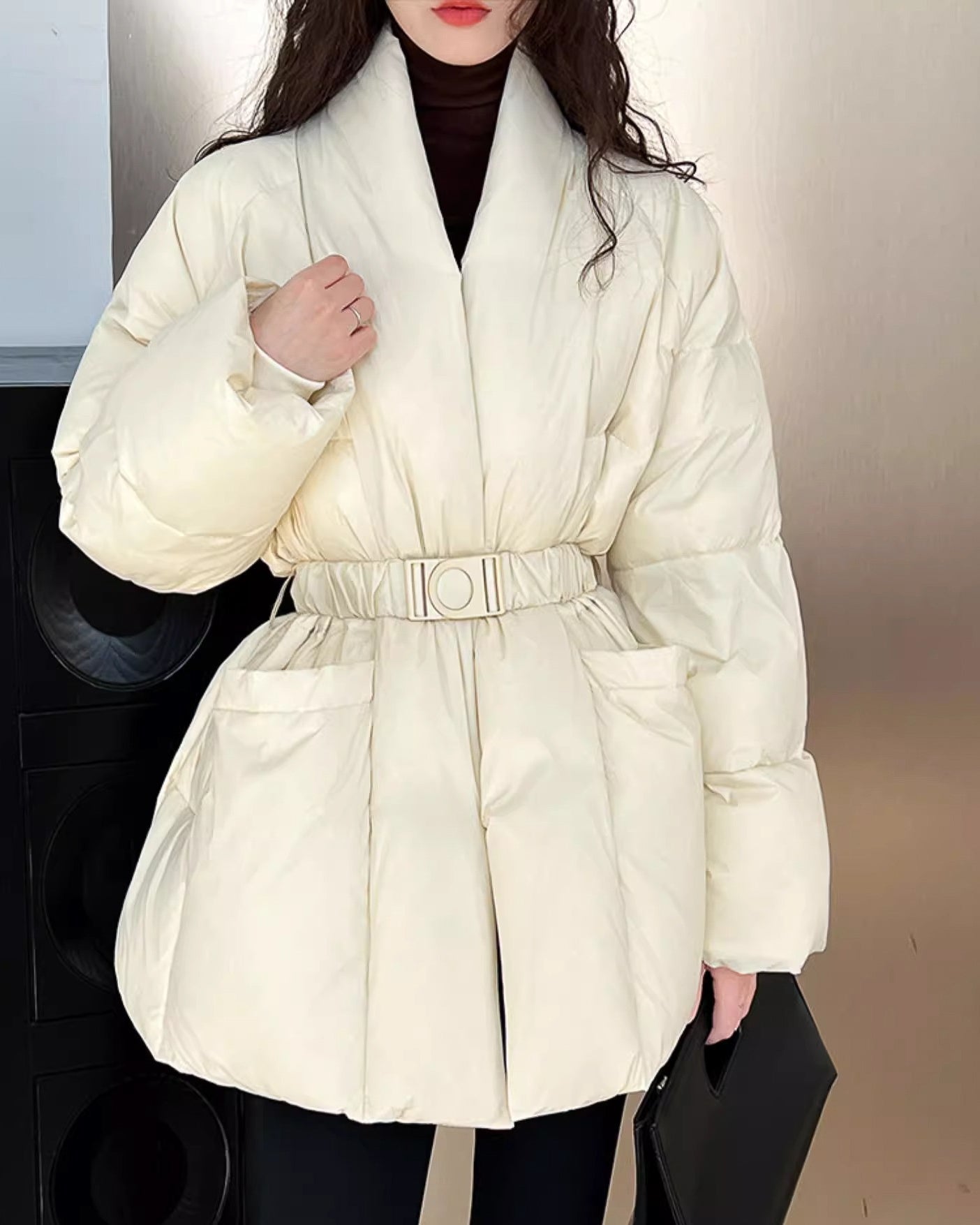 ノーカラーダウンコート - ivonir