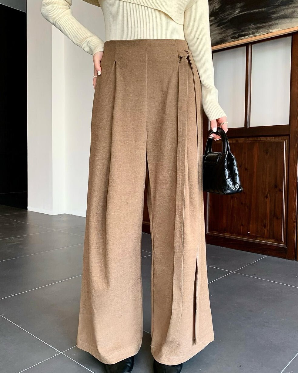 ウエストリボン ウールパンツ - ivonir