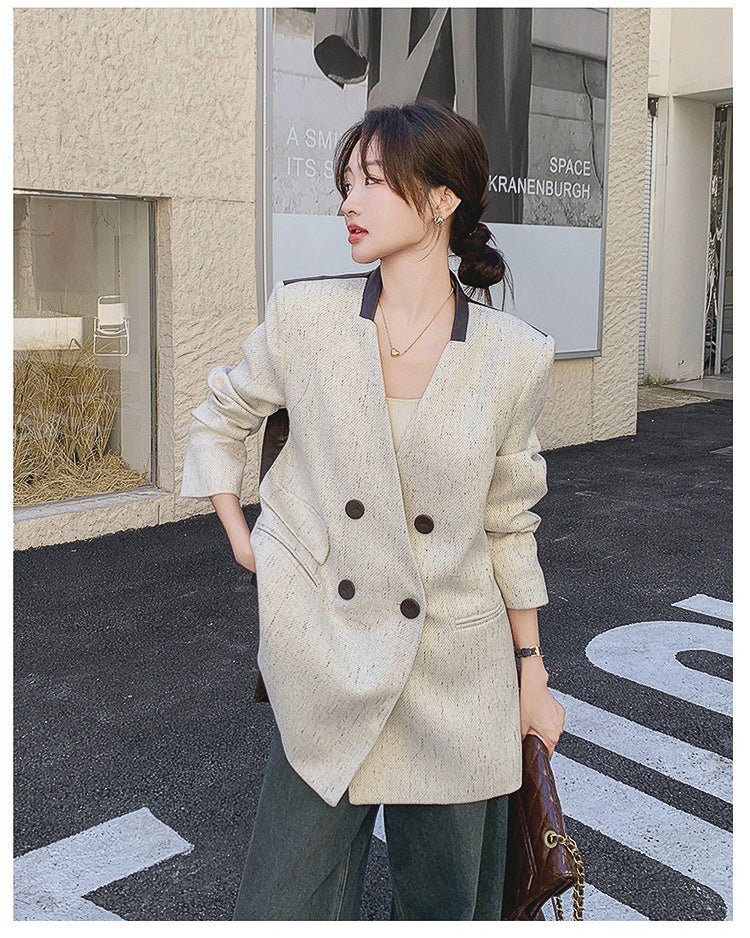 バイカラーレザージャケット - ivonir