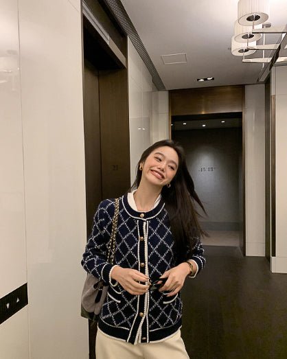 ダイヤモンドジャガードニットジャケット - ivonir