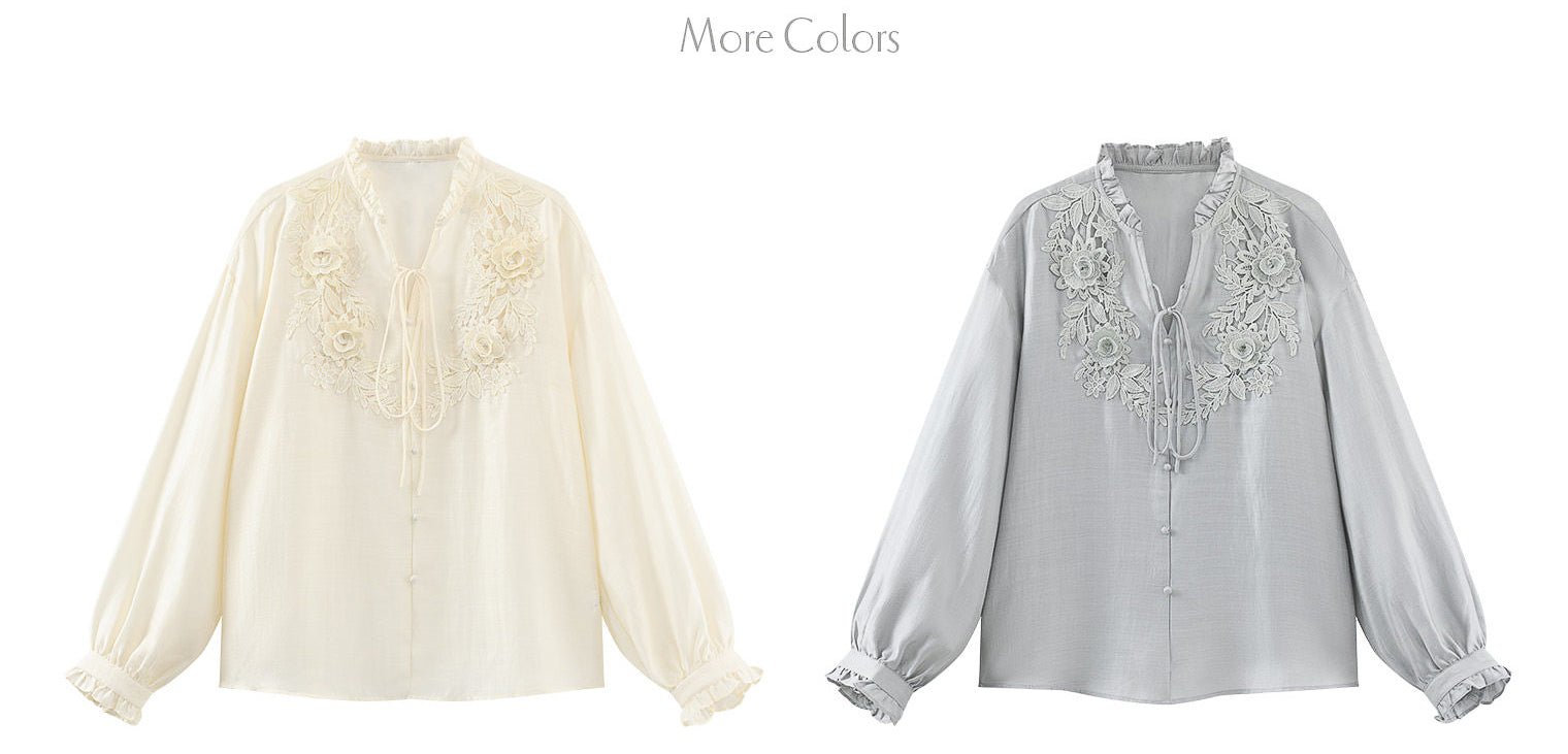 レースアップ刺繍ブラウス - Ivory - ivonir