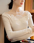 メッシュフラワーモチーフトップス - romantic - ivonir