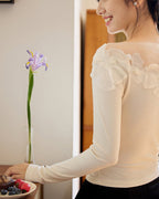 メッシュフラワーモチーフトップス - romantic - ivonir