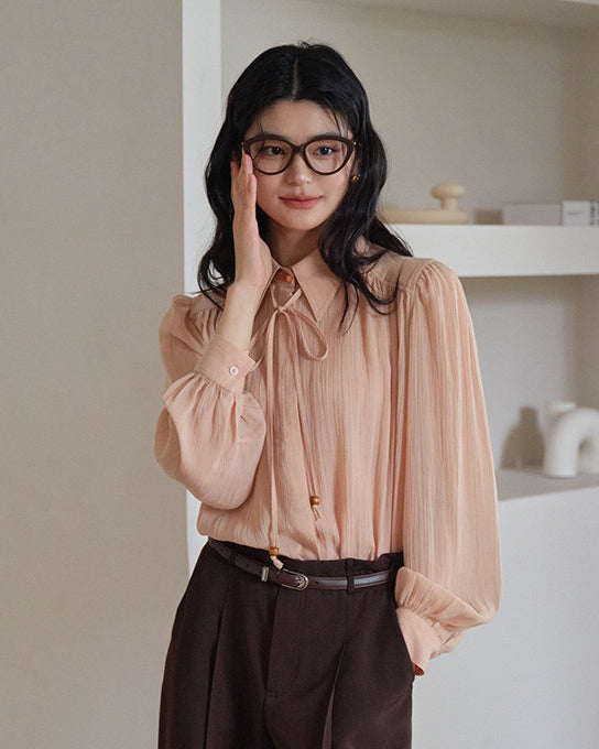 ★シャーリング ロングシャツ〈コーラルピンク〉