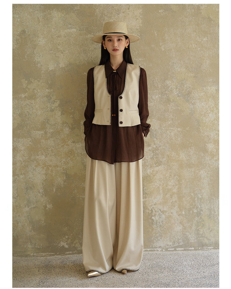 ★シャーリング ロングシャツ〈ディープブラウン〉