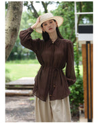 ★シャーリング ロングシャツ〈ディープブラウン〉