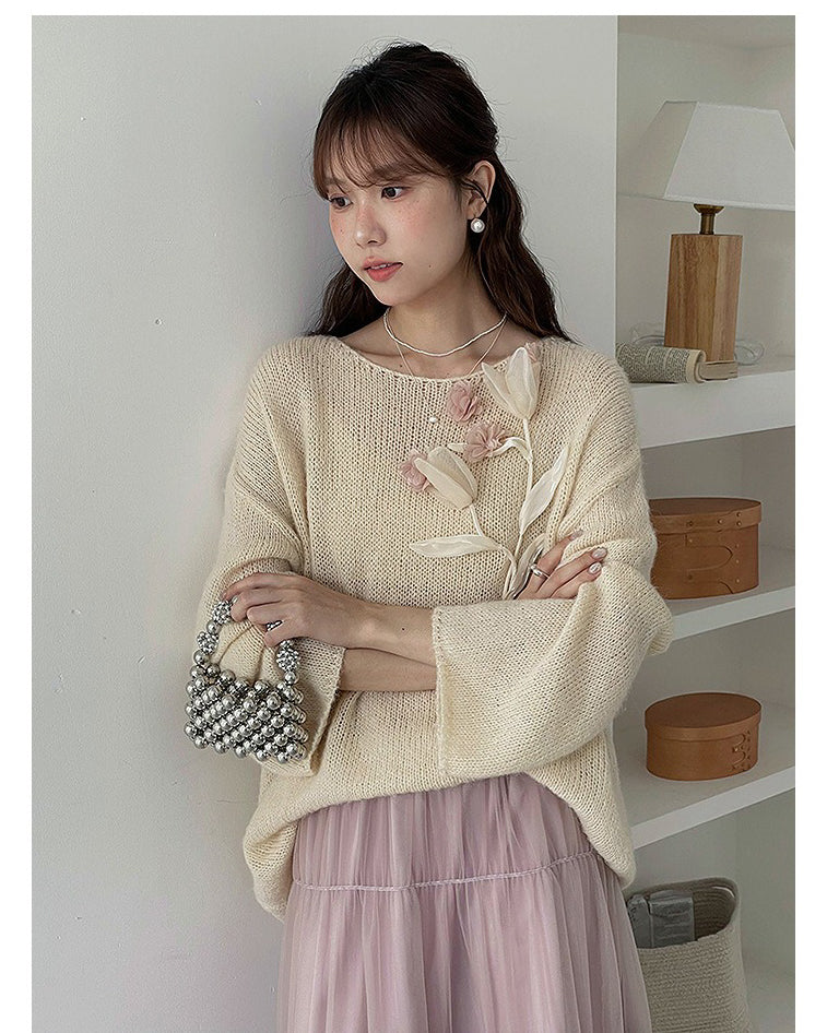 フラワーモチーフ ソフトセーター〈アイボリー〉 – ivonir